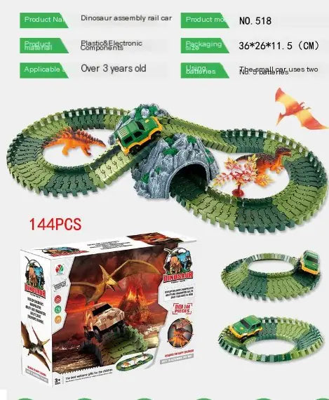 Dinosaur Electric Track Car Toy - DIY 3D Puzzle Set