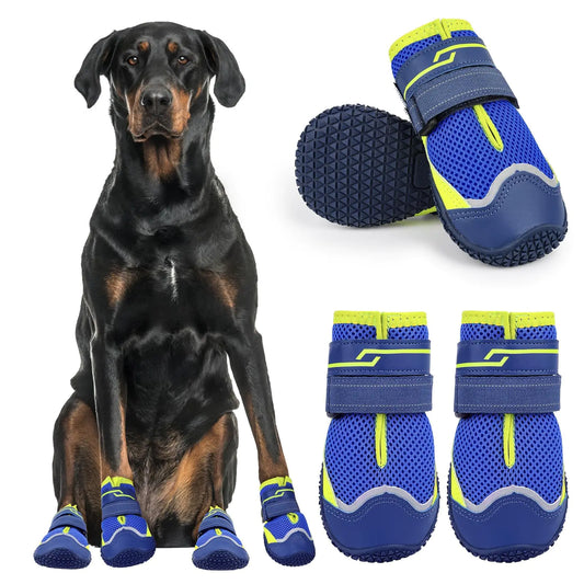 Illumifun Dog Shoes - 4 Pack Waterproof Anti-Slip Dog Boots Breathable Reflective Dog Booties Winter Outdoor Dog Paw Protectors (#0)