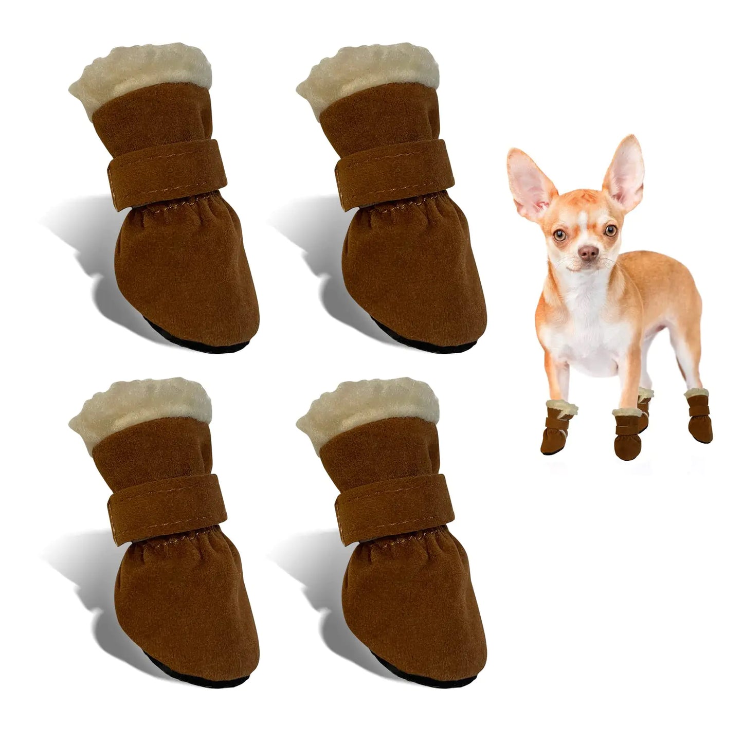 Aufeeky Dog Boots Fleece Dog Shoes for Small Dogs Anti-Slip Sole Dog Boots & Paw Protectors Dog Winter Snow Booties for Outdoor Walking Running