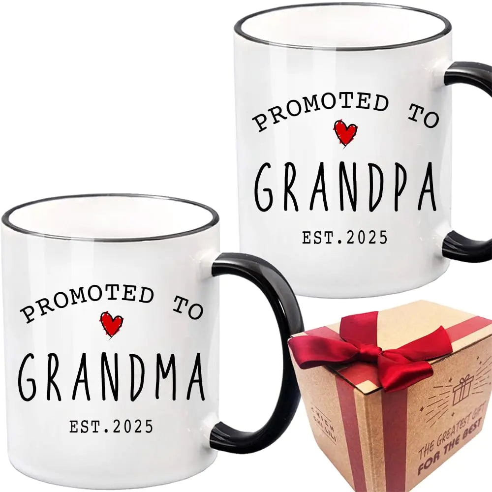 SUUURA-OO EST 2025 Promoted To Grandparents Mugs Set Gifts for New Grandpa Grandma 2025 New Grandpa Grandma to Be Mug First Time Grandparents 2025 Gift Baby Reveal Pregnancy Announcement Mug Gifts