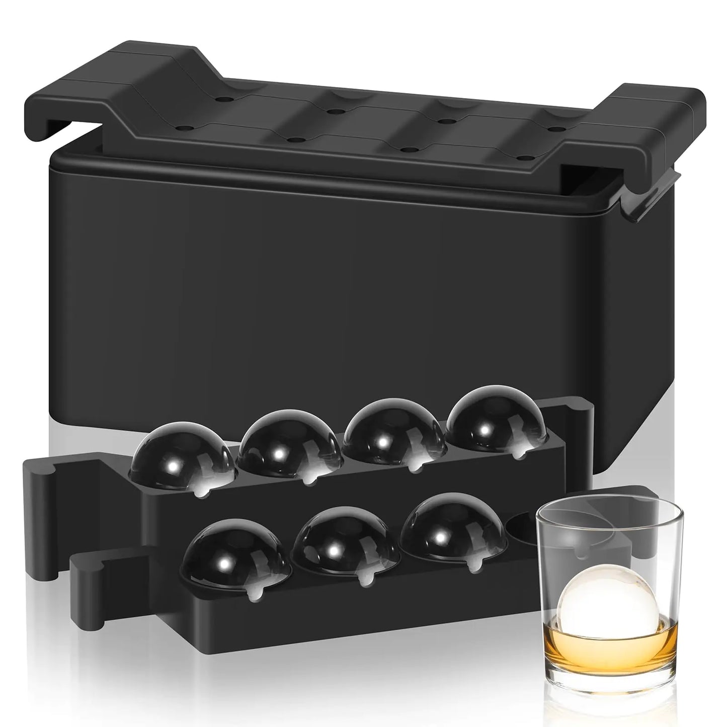 Morfone Clear Ice Cube Maker 8 Large Ball Ice Cube Molds for Whiskey Cocktails Bourbon 2 Inch Crystal Round Silicone Ice Cube Tray Idea Gift for Men Father Boyfriend