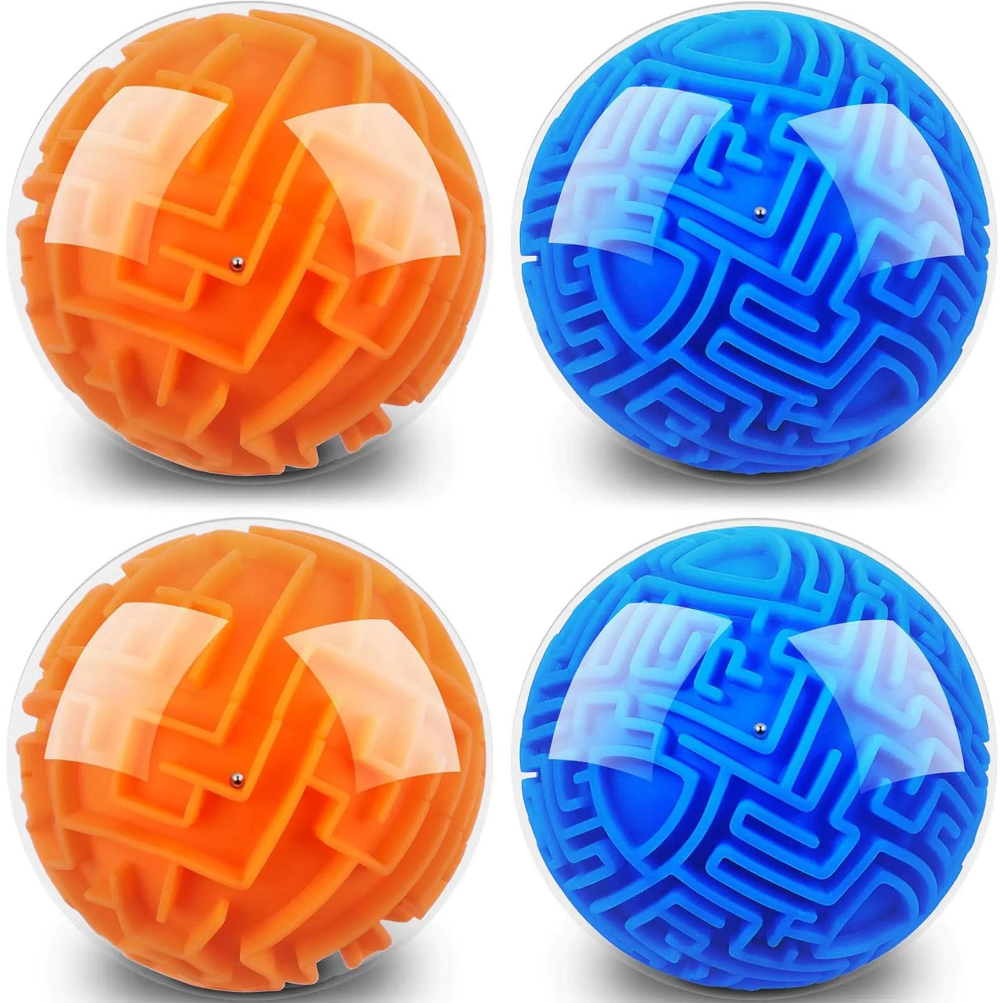 Sumind 4 Pcs 3D Puzzle Maze Ball Magic Brain Teasers Games Memory Sequential Gravity Maze Cube Ball Sphere Educational Puzzle Toys for Adults Teens Hard Challenges(Blue Orange)