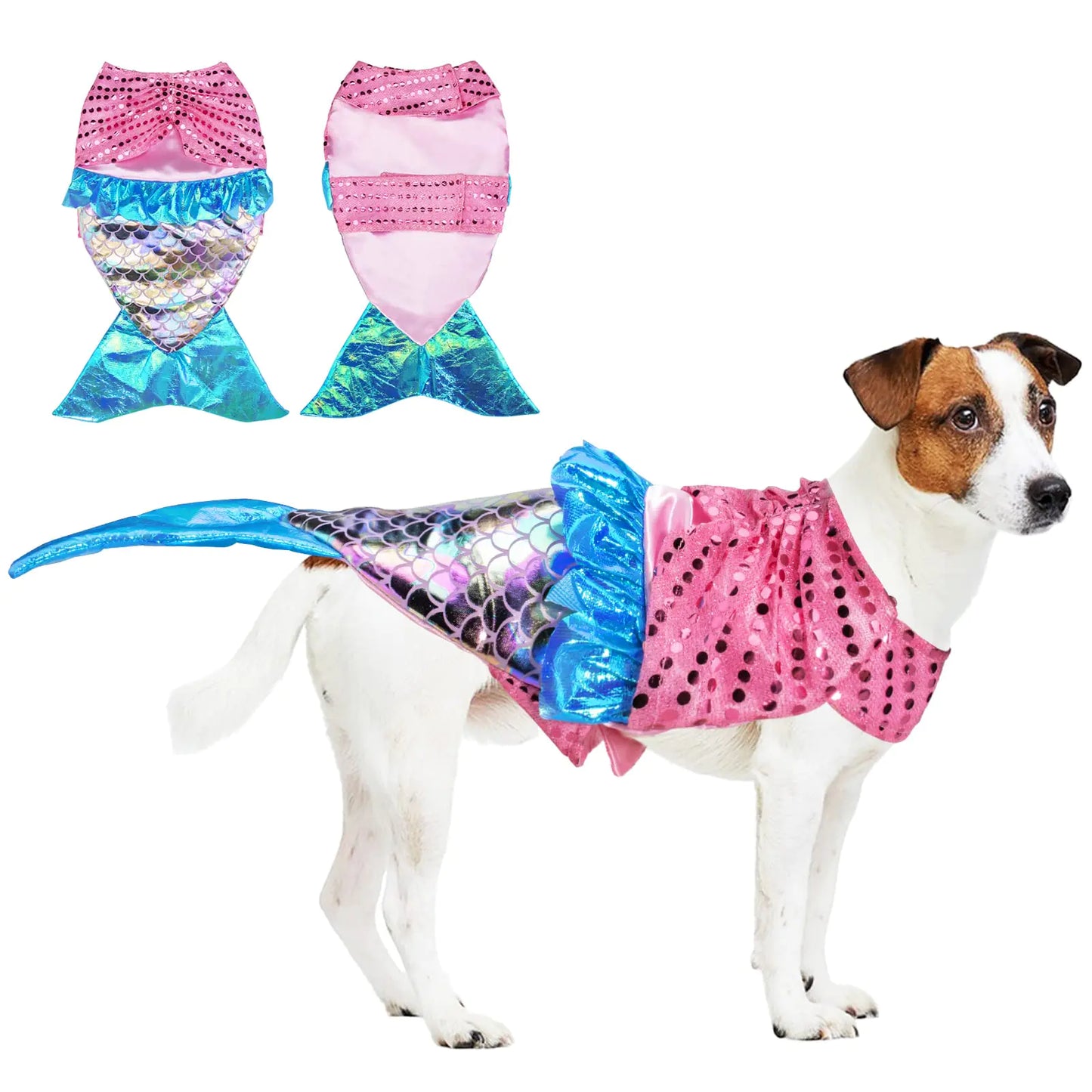 Mermaid Dog Costume Dog Halloween Costume Funny Dog Halloween Costumes Shiny Dog Mermaid Costume Dog Costumes for Small Medium Dogs Dog Cosplay Costume for Halloween Christmas Birthday Party