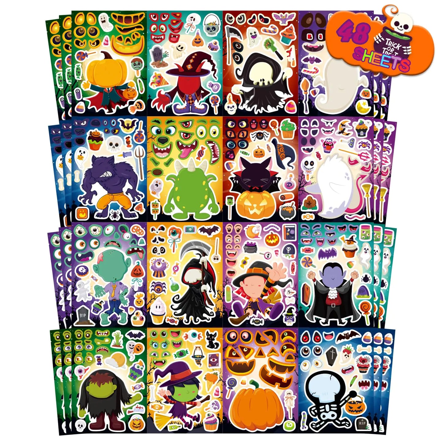 48 Sheets Halloween Sticker for Kids Toddlers Make Your Own Halloween Stickers Make a Face Stickers for Kids DIY Halloween Party Games Stickers Decorating Halloween Party Favors Supplies