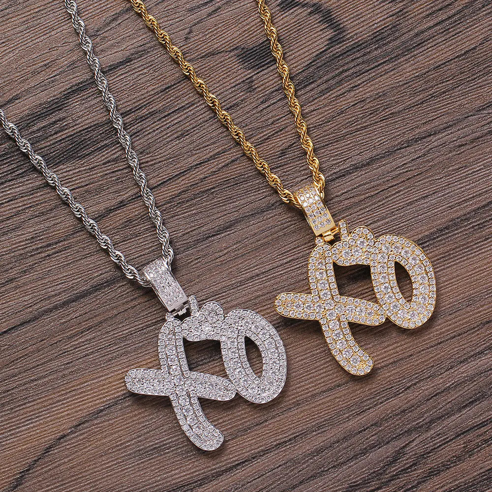 Hip Hop Jewelry Copper XO Pendant with Zircon Necklace
