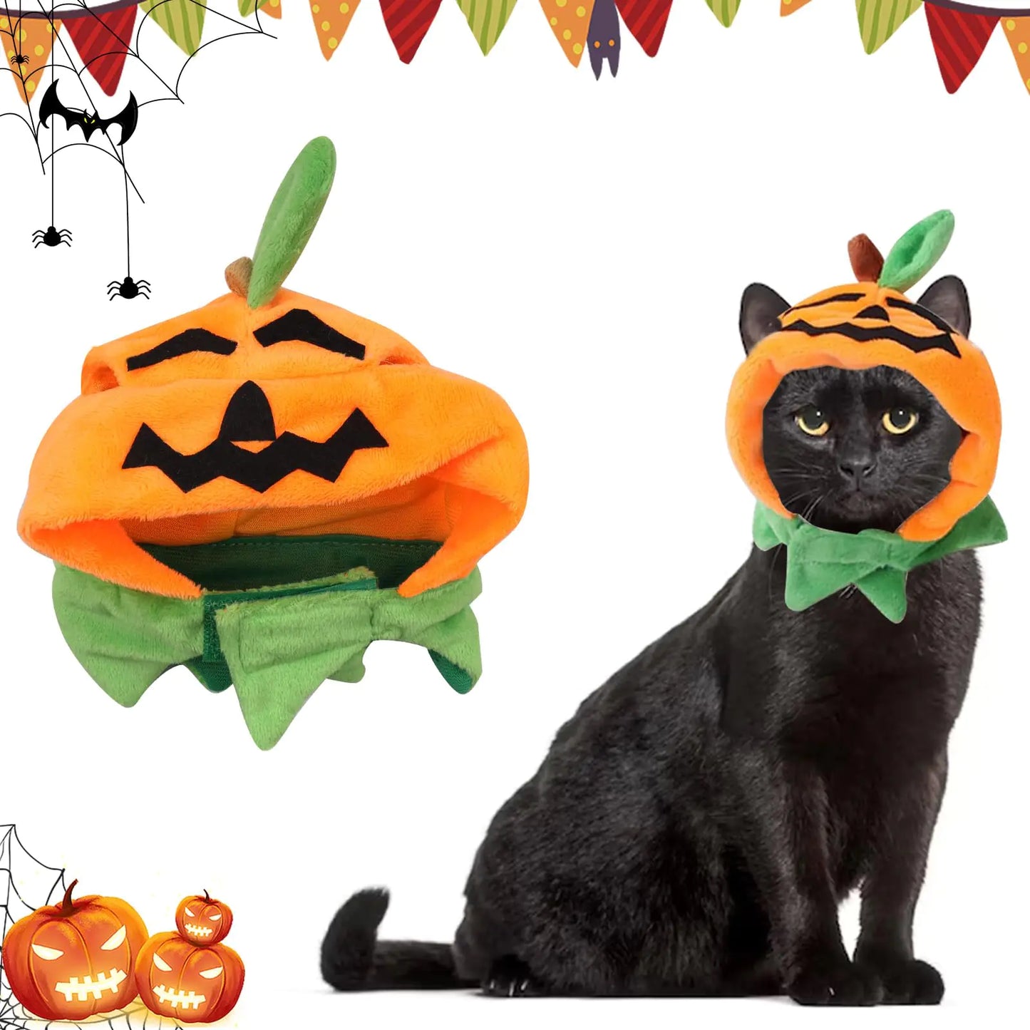 Halloween Cat Costume Hat Pumpkin Hat Pet Accessories Halloween Adjustable Jack-o-Lantern Pet Costume Clothes Halloween Pet Costume Decor Hat for Cats Dogs Animal Halloween Carnival Party Supplies